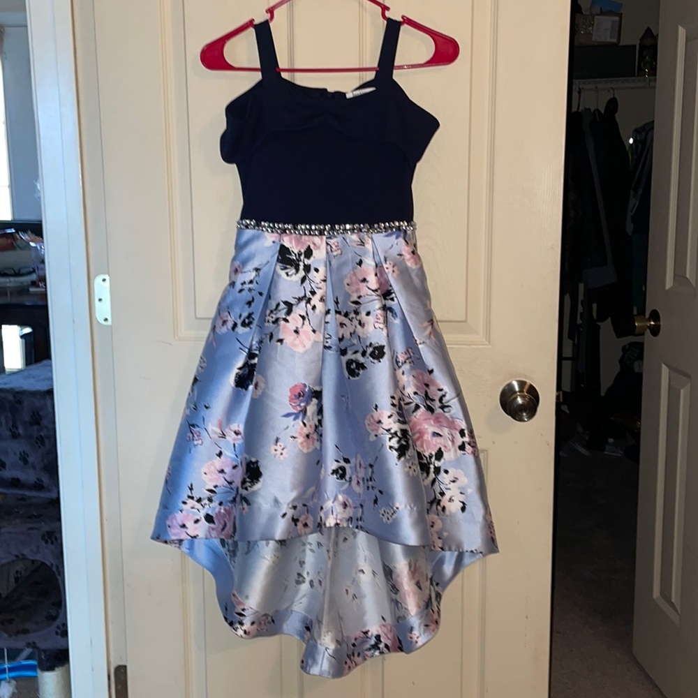 Off Shoulder High Low Blew Floral Dress